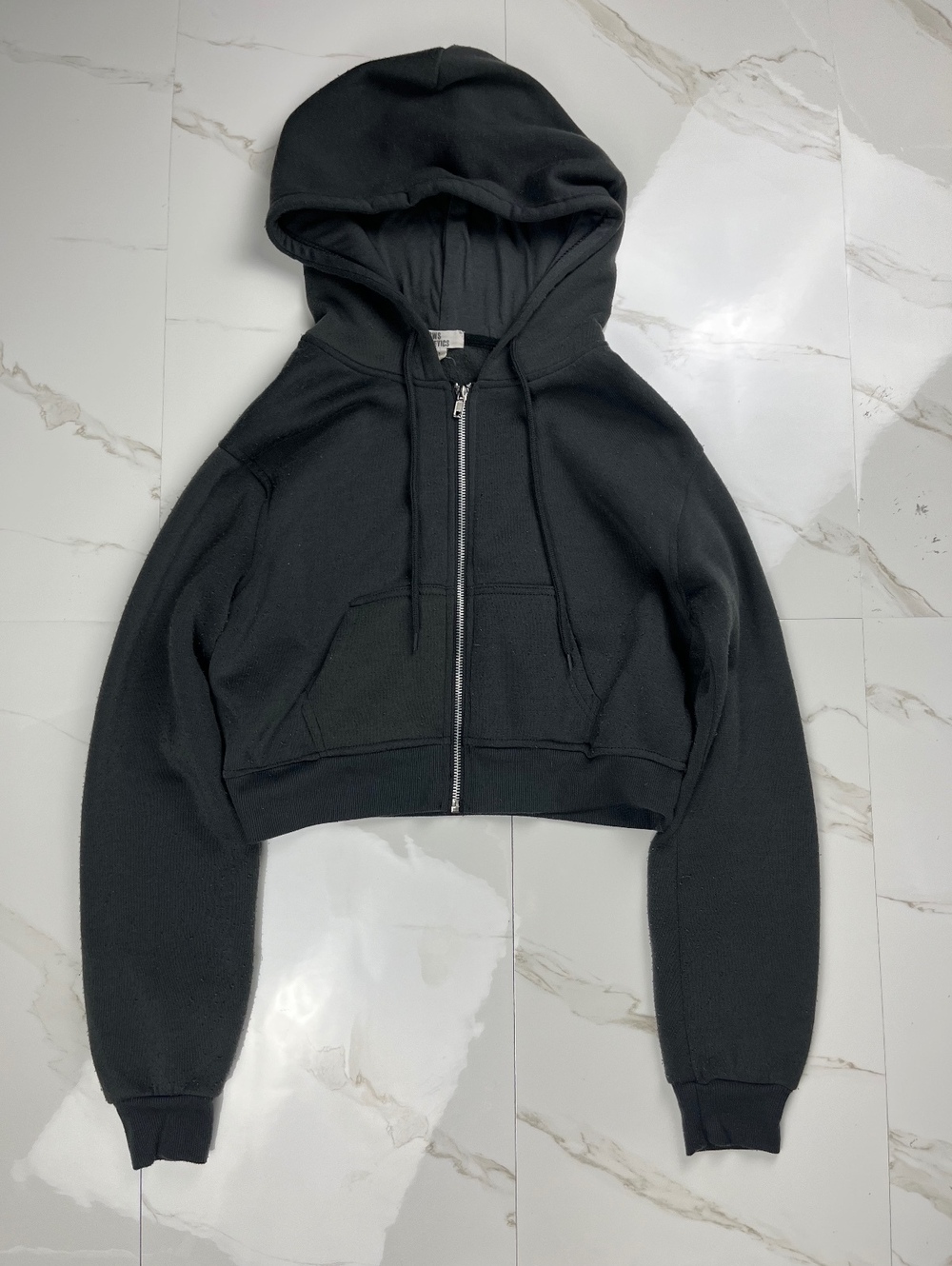 SWS Athletics Black Cropped Hoodie Size S Zip Up Sweatshirt